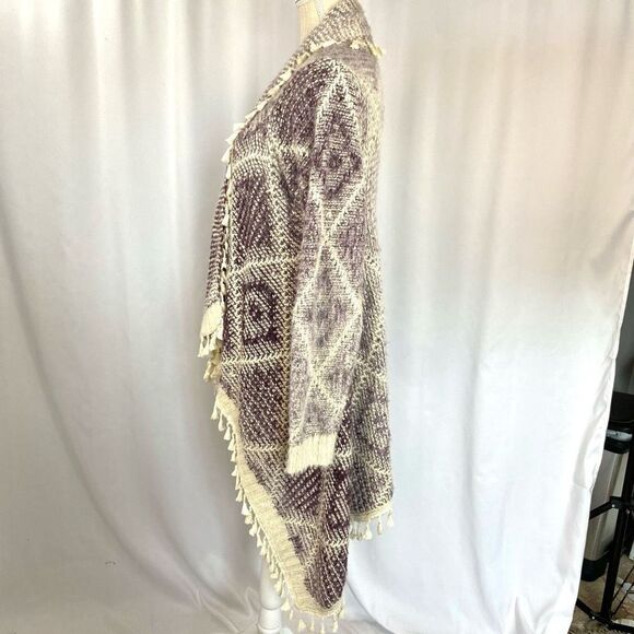 Fate Open Cardigan Tassel Fringe Sweater Lavender & Cream Women’s Large Boho - Picture 4 of 15
